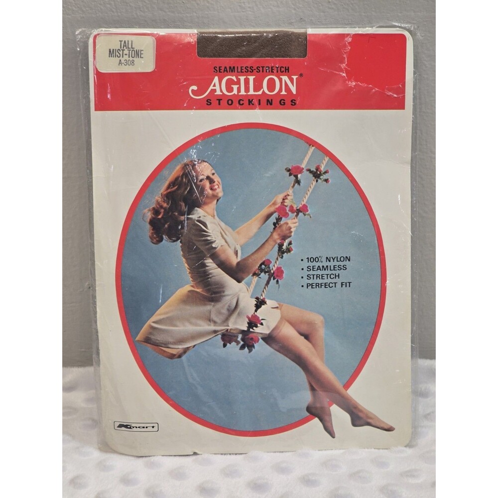 Agilon Vintage Pantyhose Seamless Stockings Tall Brown Nylon New Mist Tone Kmart
